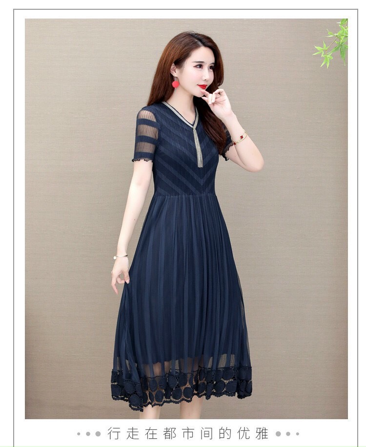 Đầm Dập Ly Phối Cổ Cườm Cao Cấp - HN907